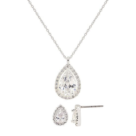 Sparkle Allure Womens White Cubic Zirconia Pure Silver Over Brass Pear 2-pc. Jewelry Set