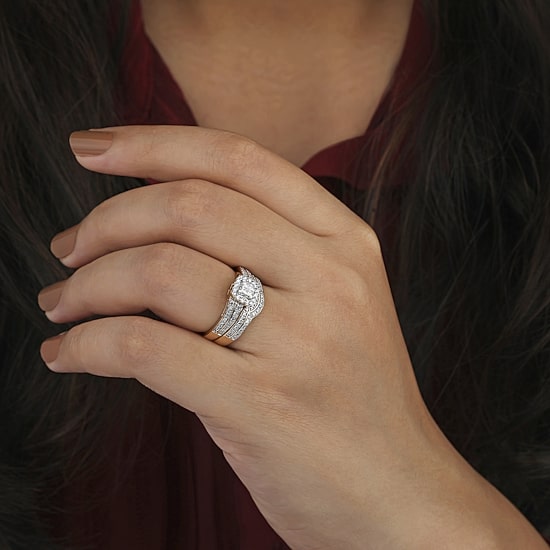 Unisex Adult 1/2 CT. T.W. Natural White Diamond 10K Two Tone Gold Side Stone Halo Bridal Set