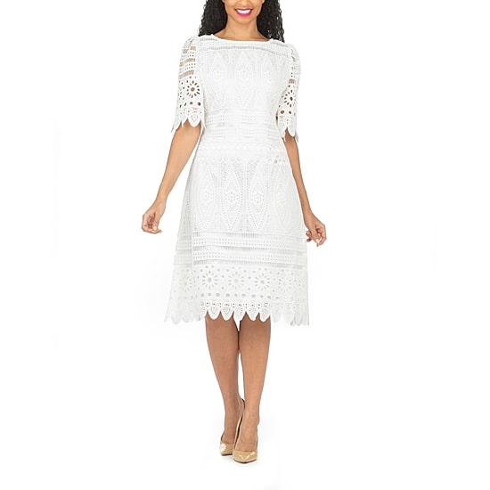 Giovanna Signature Womens Plus Midi Boat Neck Short Sleeve Shift Dress