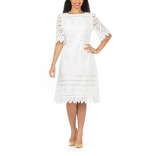 Giovanna Signature Womens Plus Midi Boat Neck Short Sleeve Shift Dress