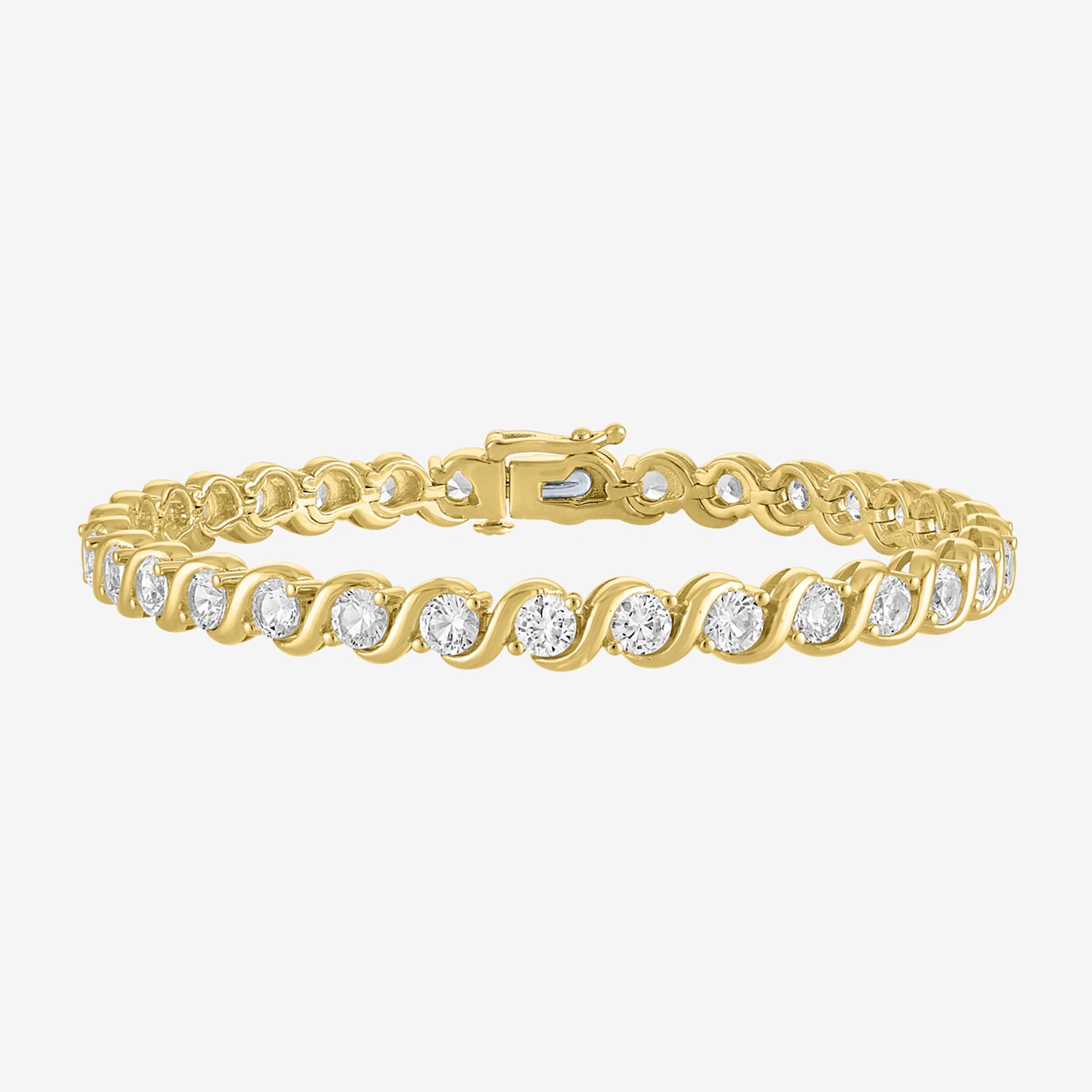 Womens Lab Created White Sapphire 14K Gold Over Silver Inch Tennis Bracelet