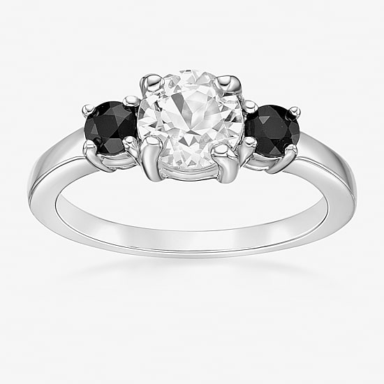 Womens Genuine White Topaz Sterling Silver 3-Stone Cocktail Ring