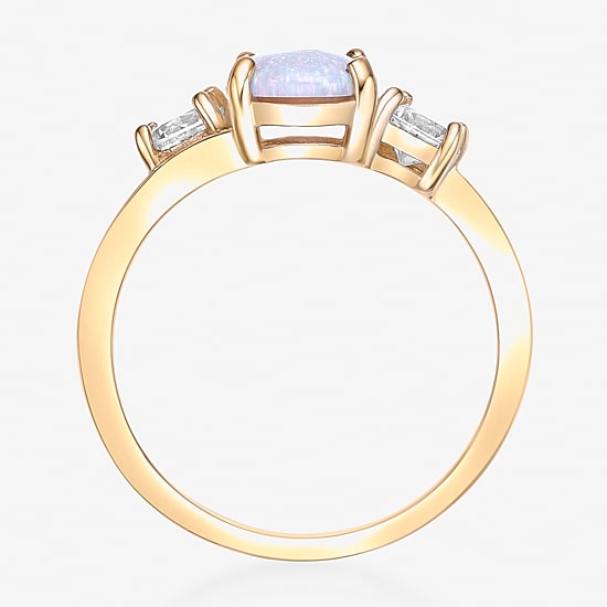 Womens Genuine Semi Precious Stone Sterling Silver Oval 3-Stone Cocktail Ring