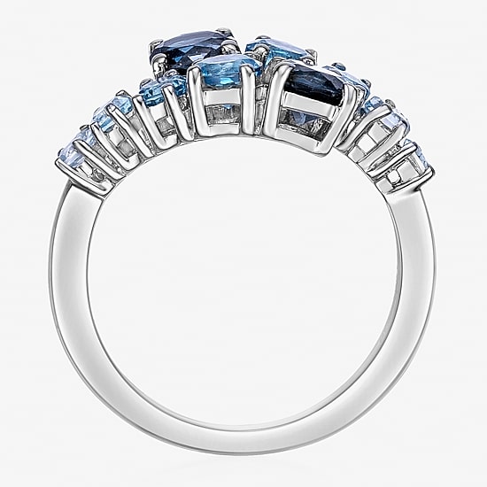 Womens Genuine Semi Precious Stone Sterling Silver Bypass Cocktail Ring