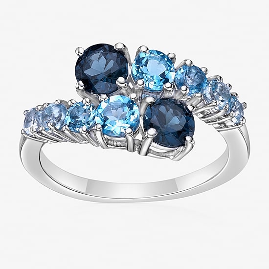 Womens Genuine Semi Precious Stone Sterling Silver Bypass Cocktail Ring