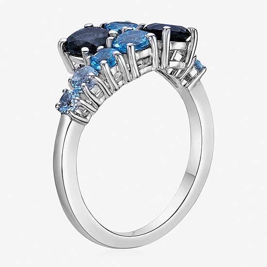 Womens Genuine Semi Precious Stone Sterling Silver Bypass Cocktail Ring