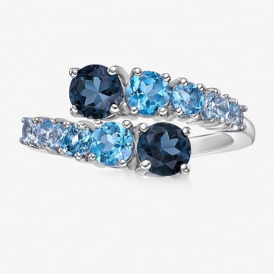 Womens Genuine Semi Precious Stone Sterling Silver Bypass Cocktail Ring