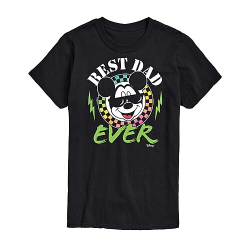 Mens Short Sleeve Mickey Mouse Best Dad Ever Graphic T-Shirt, Medium, Black