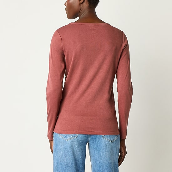 St. John's Bay Womens Crew Neck Long Sleeve T-Shirt