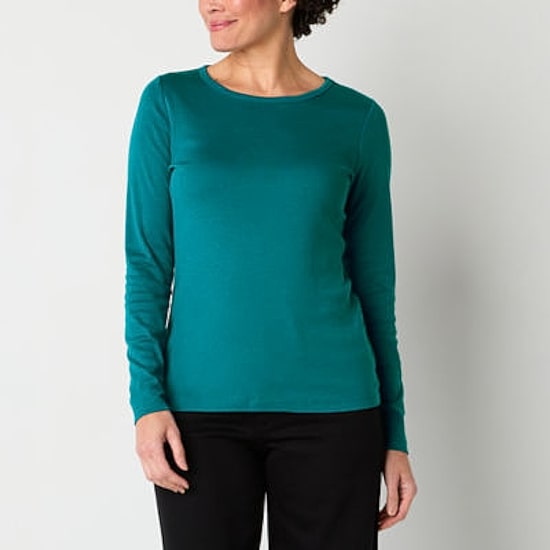 St. John's Bay Womens Crew Neck Long Sleeve T-Shirt