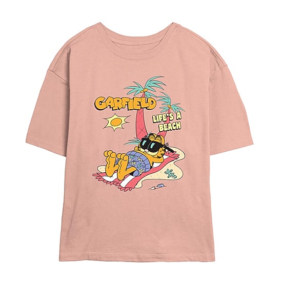Life'S A Beach Tee Womens Juniors Crew Neck Short Sleeve Regular Fit Garfield Nickelodeon Graphic T-Shirt