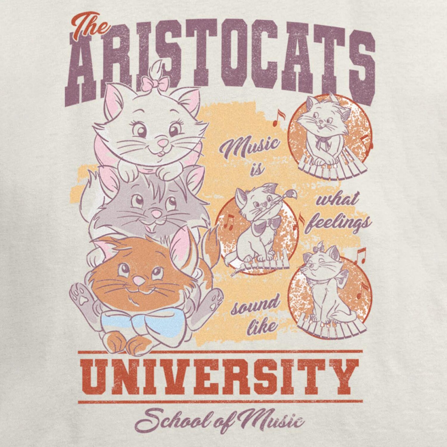 Disney Aristocats University Tee Womens Juniors Crew Neck Short Sleeve Regular Fit Graphic T-Shirt
