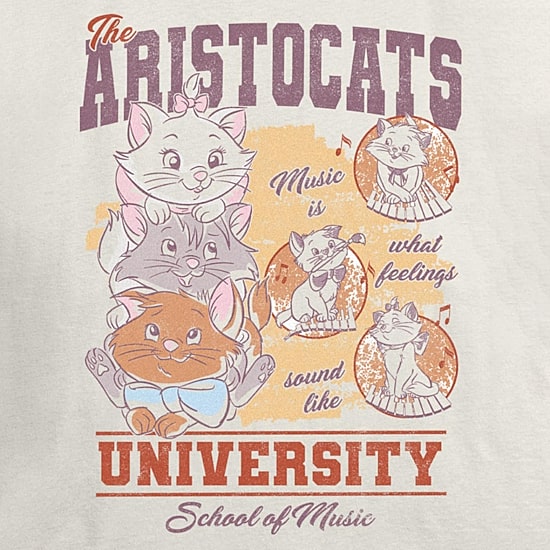 Disney Aristocats University Tee Womens Juniors Crew Neck Short Sleeve Regular Fit Graphic T-Shirt