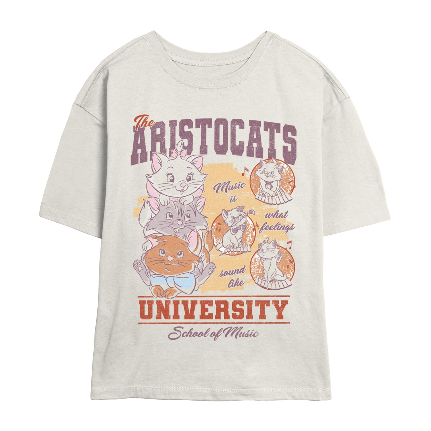 Disney Aristocats University Tee Womens Juniors Crew Neck Short Sleeve Regular Fit Graphic T-Shirt