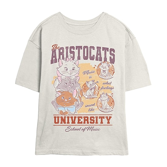 Disney Aristocats University Tee Womens Juniors Crew Neck Short Sleeve Regular Fit Graphic T-Shirt
