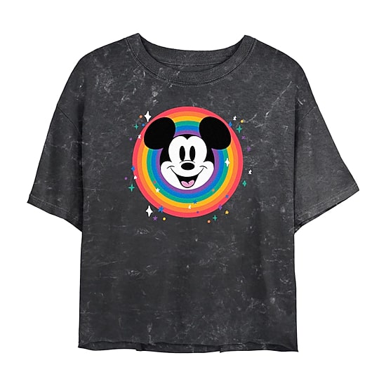 Disney Cropped Tee Womens Juniors Crew Neck Short Sleeve Regular Fit Mickey and Friends Mickey Mouse Graphic T-Shirt