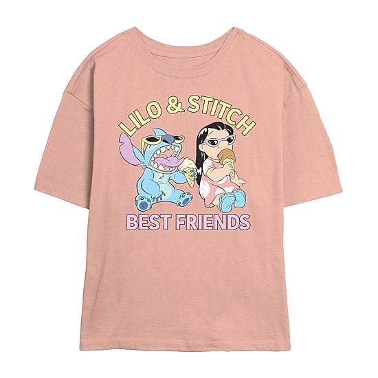 Womens Juniors Crew Neck Short Sleeve Regular Fit Lilo & Stitch Graphic T-Shirt