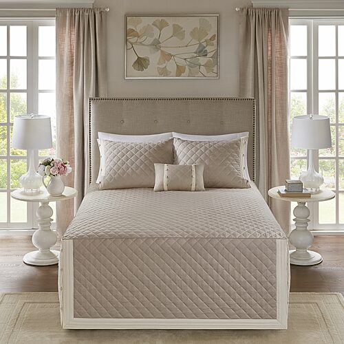 MP13-5488 King & California King Size Tailored Coverlet & Bedspread Set, Khaki - 4 Piece