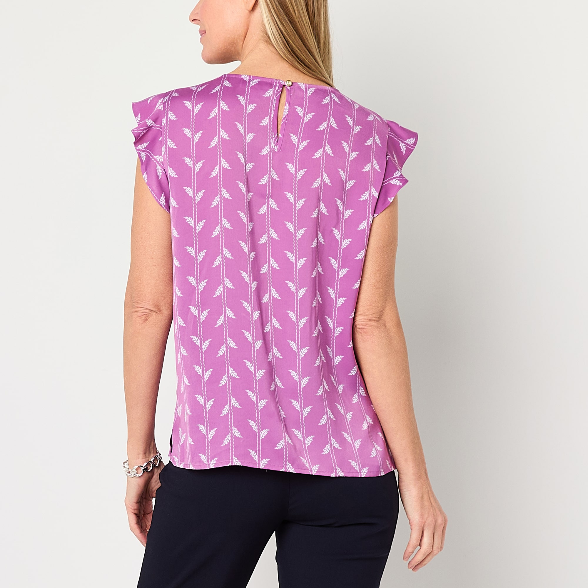 Liz Claiborne Womens Crew Neck Short Sleeve Blouse