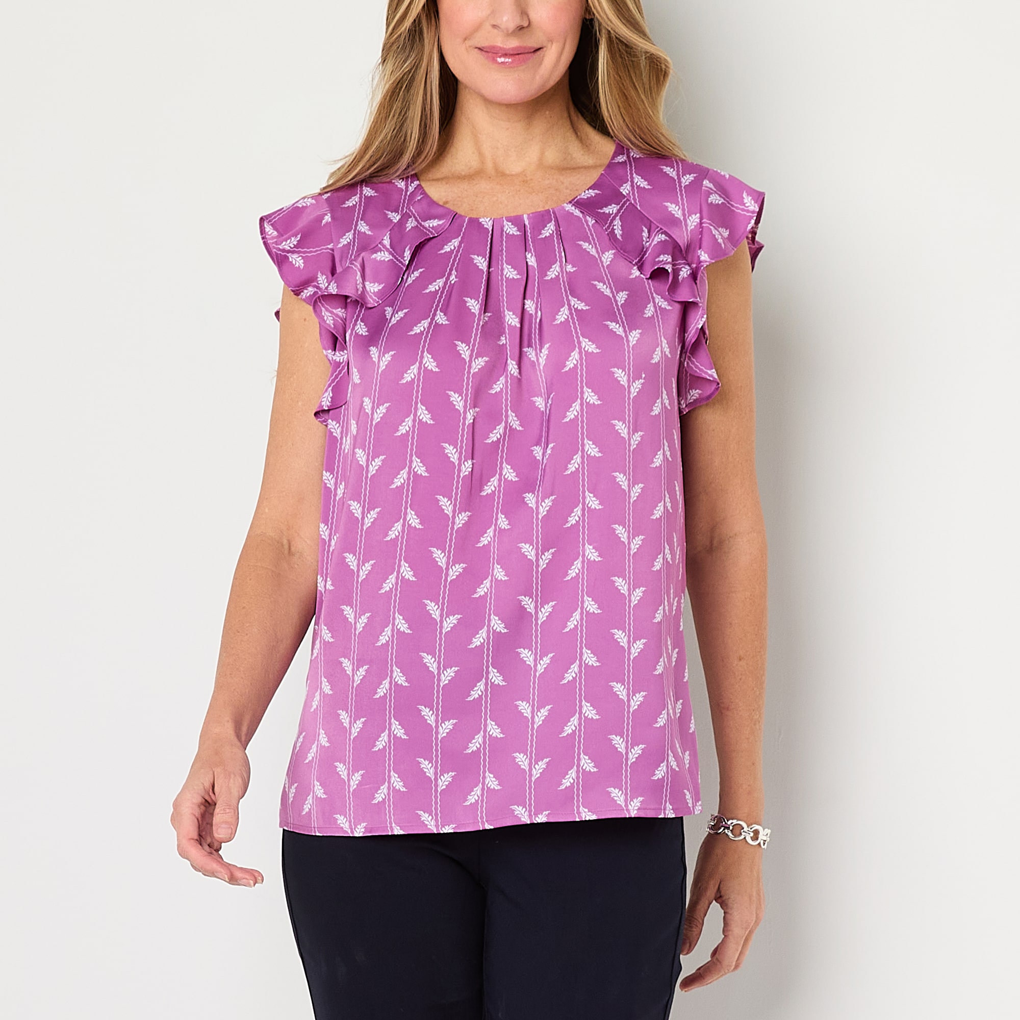 Liz Claiborne Womens Crew Neck Short Sleeve Blouse