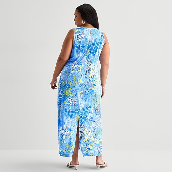 MSK Womens Plus Round Neck Sleeveless Maxi Dress