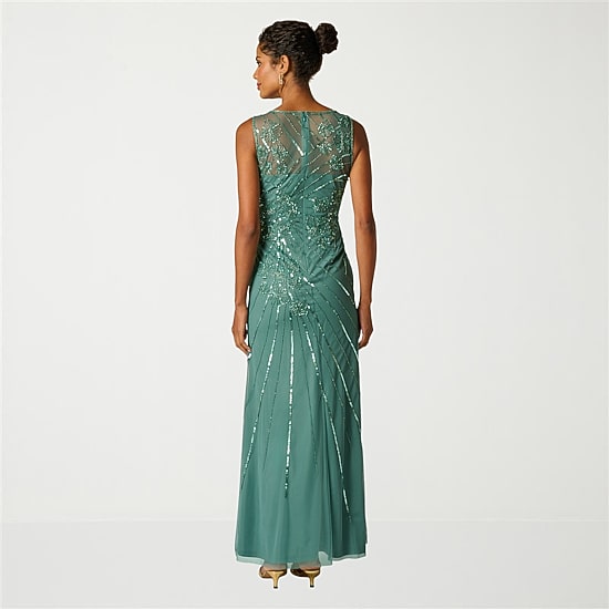 Papell Boutique Womens Crew Neck Sleeveless Evening Gown