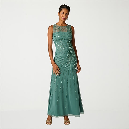 Papell Boutique Womens Crew Neck Sleeveless Evening Gown