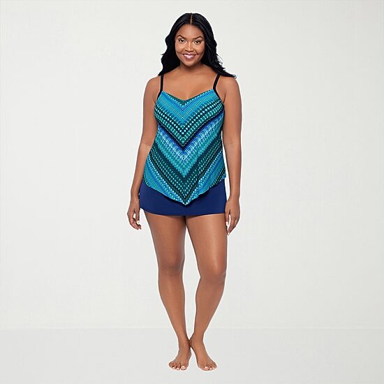 Trimshaper Womens Geo Linear Tankini Swimsuit Top