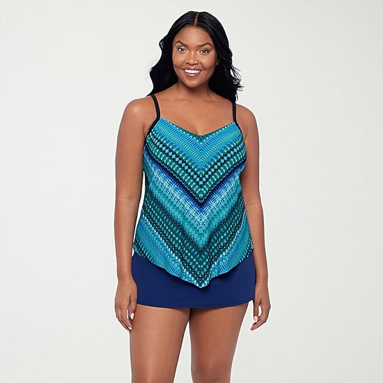 Trimshaper Womens Geo Linear Tankini Swimsuit Top