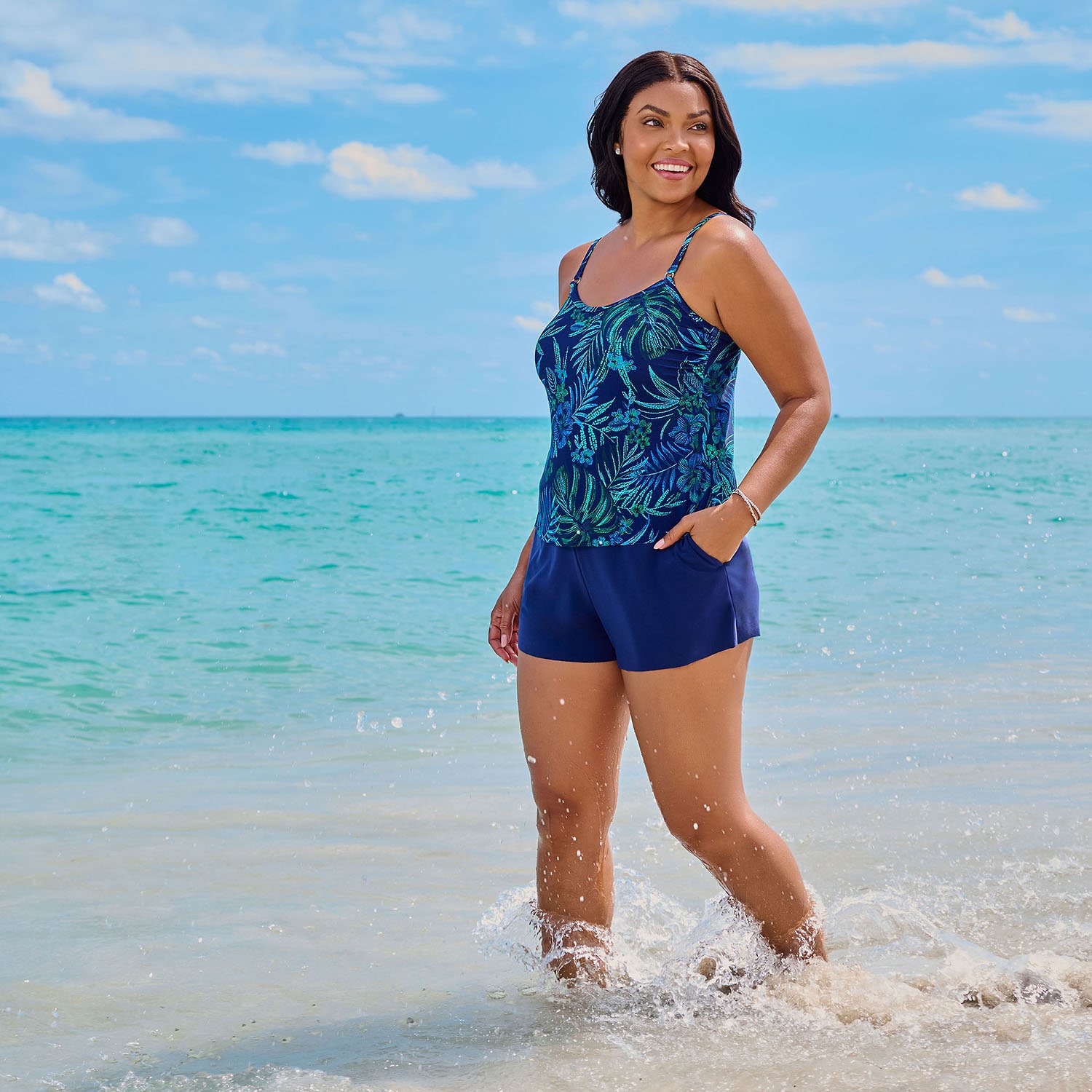 Trimshaper Womens Leaf Moderate Coverage One Piece Swimsuit