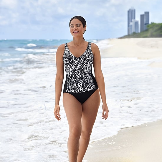 Trimshaper Womens Dots Moderate Coverage One Piece Swimsuit