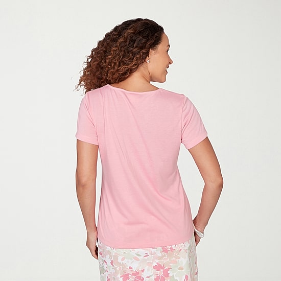 Hearts Of Palm Womens Keyhole Neck Short Sleeve Embellished Blouse