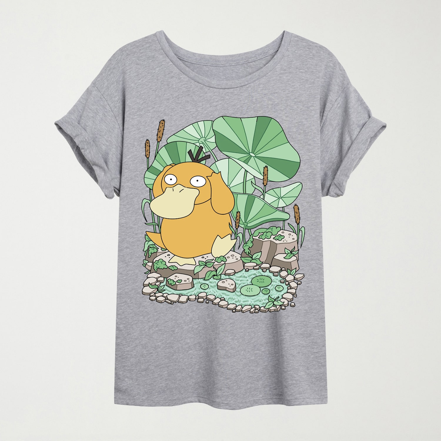 Womens Juniors Crew Neck Short Sleeve Oversized Pokemon Graphic T-Shirt