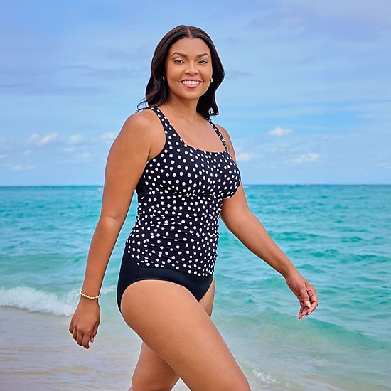 Trimshaper Womens Dots Full Coverage One Piece Swimsuit