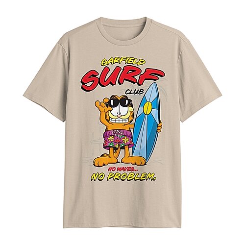 Novelty Mens Crew Neck Short Sleeve Classic Fit Garfield Big and Tall Graphic T-Shirt, 4x-large Tall, Beige