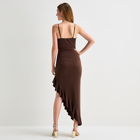 Emerald Sundae Womens Juniors Draped Neck Sleeveless Bodycon Dress