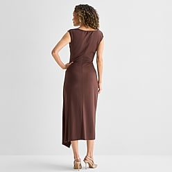 evan picone maxi dress Evan Picone Brown 100% Linen Tiered Maxi Dress 10