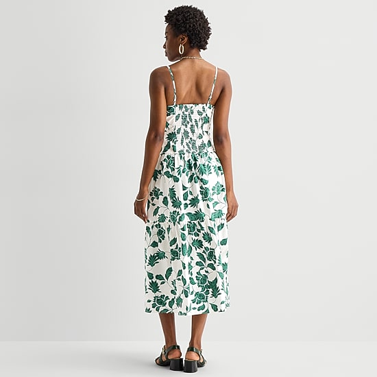 52seven Womens Midi Round Neck Sleeveless Leaf Fit + Flare Dress