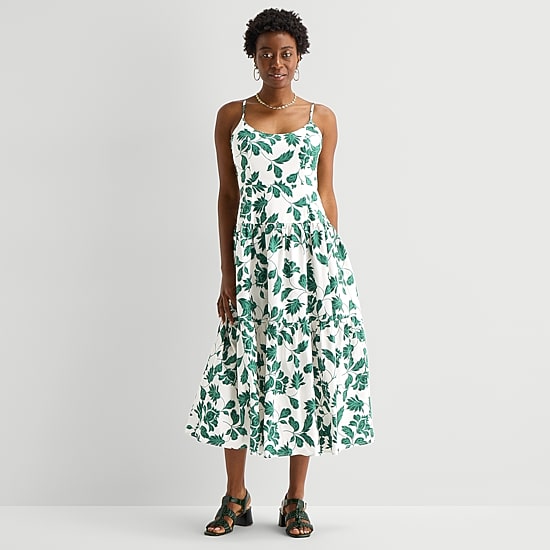 52seven Womens Midi Round Neck Sleeveless Leaf Fit + Flare Dress