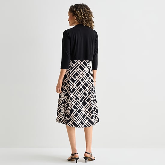 Danny & Nicole Womens Midi Geometric Jacket Dress