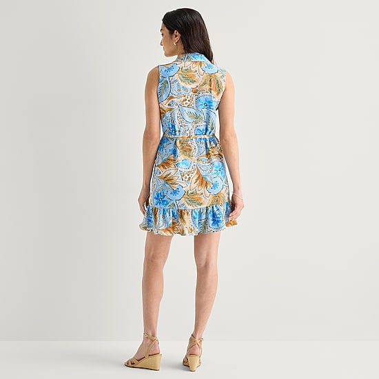 Be by CHETTA B Womens Sleeveless Abstract Fit + Flare Dress