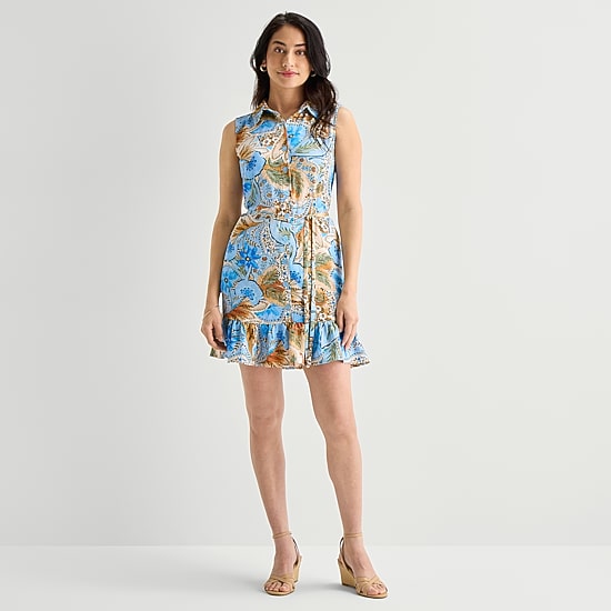 Be by CHETTA B Womens Sleeveless Abstract Fit + Flare Dress