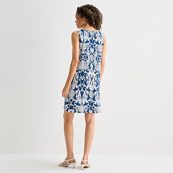 MSK Womens Round Neck Sleeveless Scroll Shift Dress