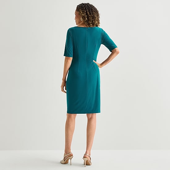 Jessica Howard Womens Boat Neck Short Sleeve Sheath Dress