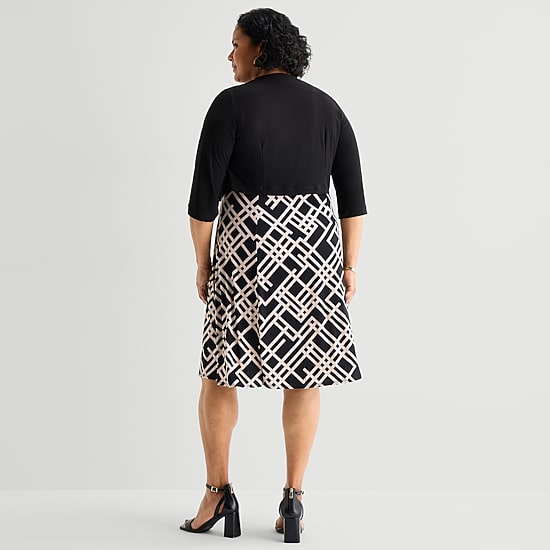 Danny & Nicole Womens Plus Fitted Geometric Jacket Dress