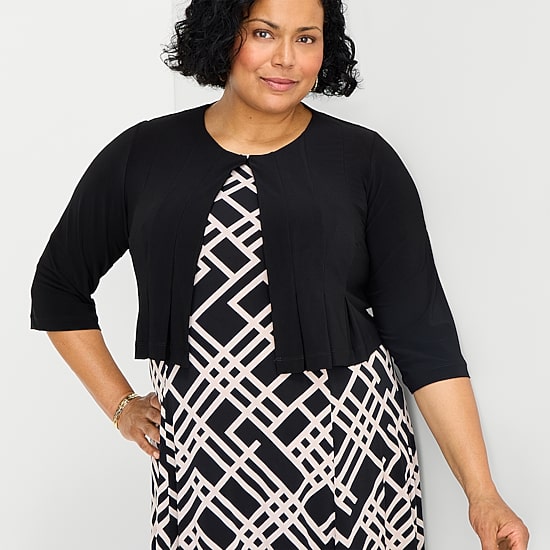 Danny & Nicole Womens Plus Fitted Geometric Jacket Dress
