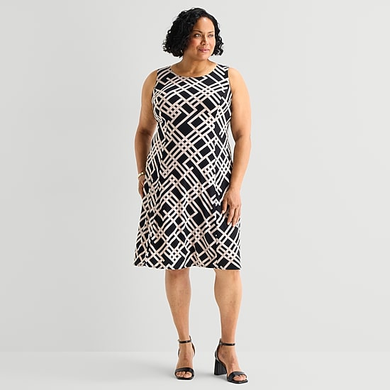 Danny & Nicole Womens Plus Fitted Geometric Jacket Dress