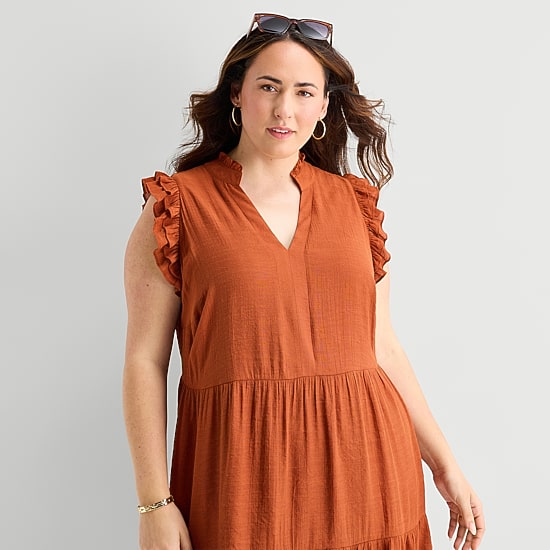 52seven Womens Plus V Neck Sleeveless Shift Dress
