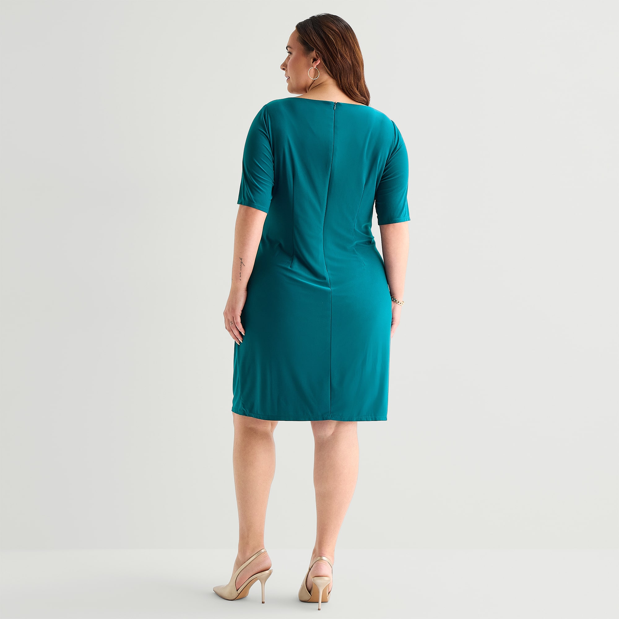 Jessica Howard Womens Plus Boat Neck Short Sleeve Sheath Dress