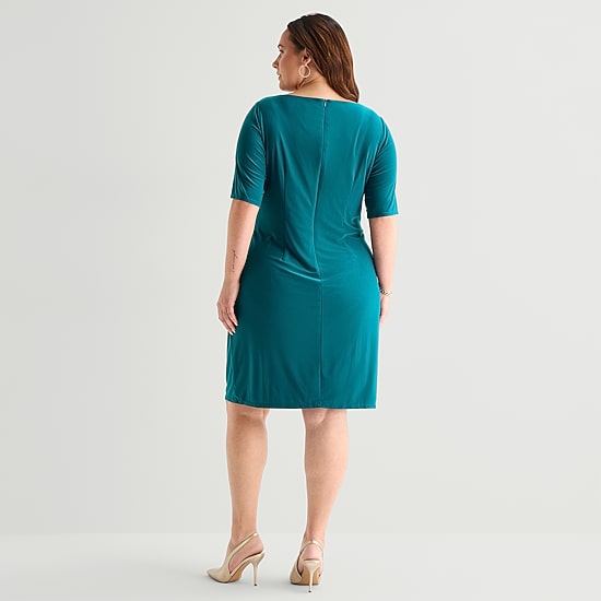 Jessica Howard Womens Plus Boat Neck Short Sleeve Sheath Dress